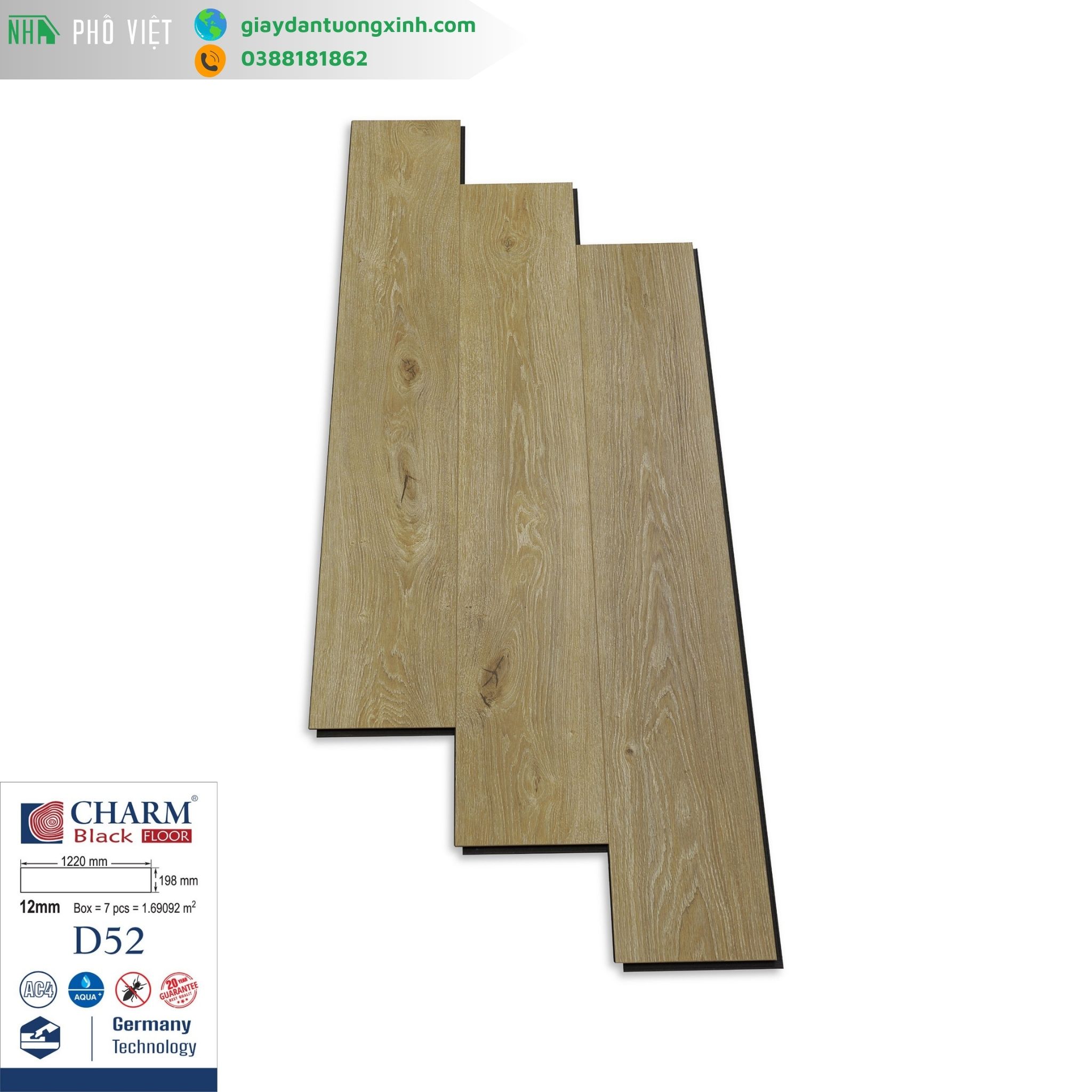 Sàn Gỗ Charmwood cốt đen 12mm- D52