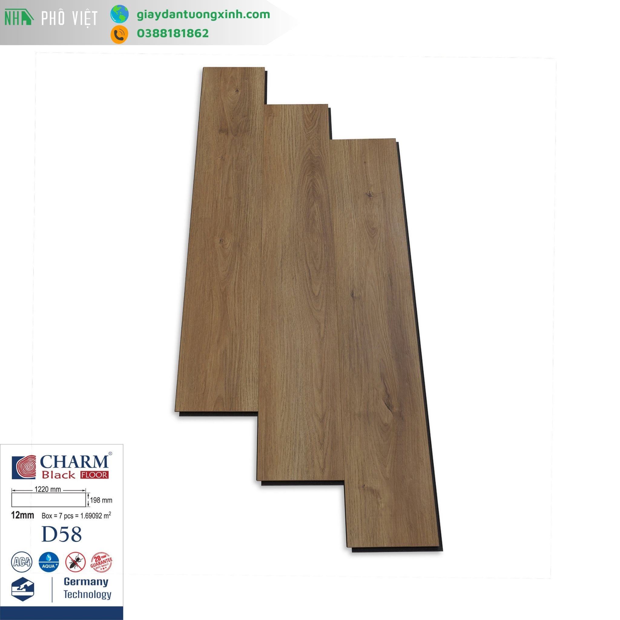 Sàn Gỗ Charmwood cốt đen 12mm- D58