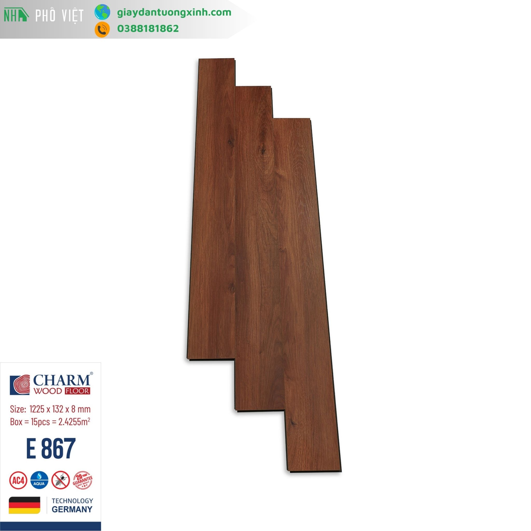 Sàn Gỗ Charmwood cốt xanh 8mm- E867